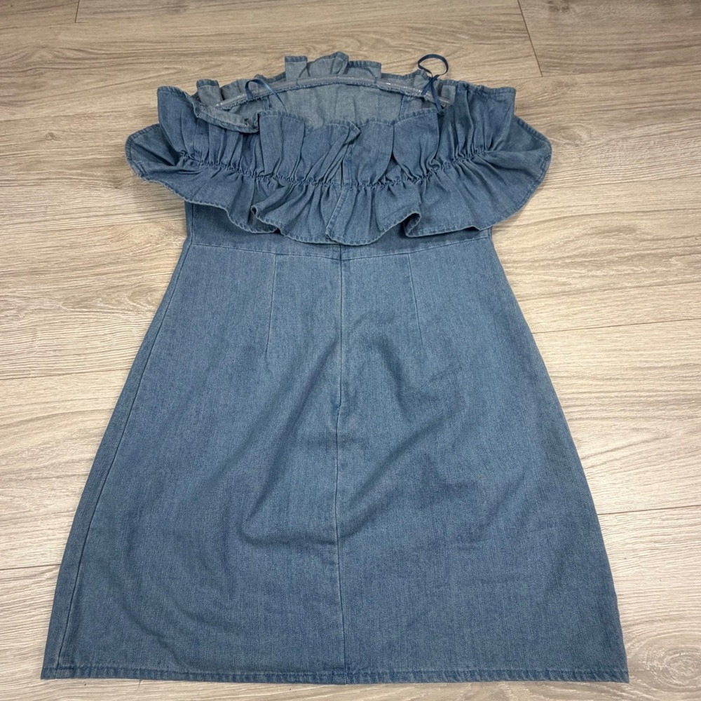 DO+BE Blue Strapless Ruffle Denim Mini Dress - Picture 9 of 10